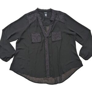 TORRID Plus 1‎ 1X Black Sheer Lace Trim Hi Low Top Shirt Blouse